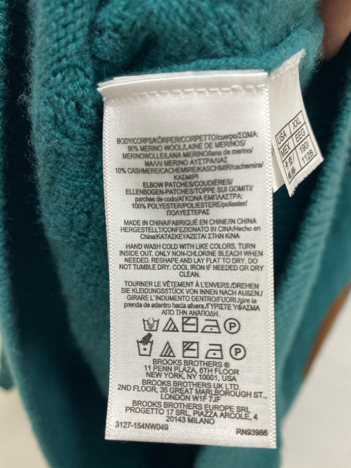 Brooks Brothers Size XXL Teal Green Quarter Zip Merino Men&