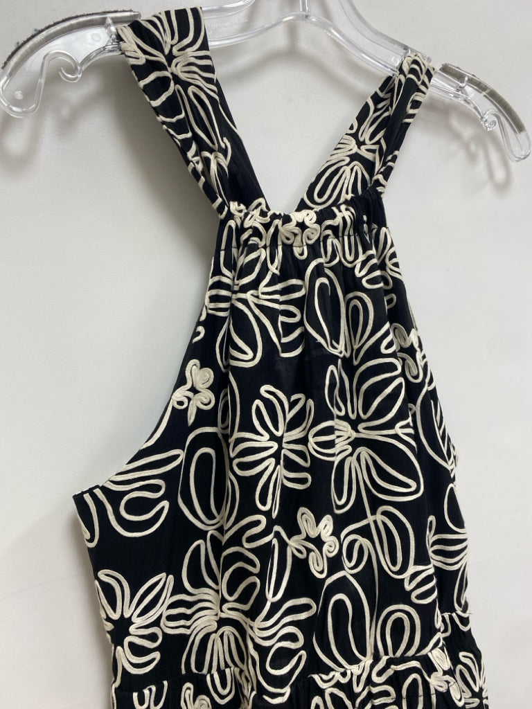 NWT Size M Black Cream Applique Halter Ladies Dress