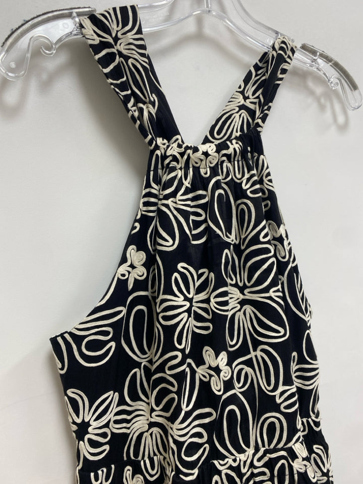 NWT Size M Black Cream Applique Halter Ladies Dress