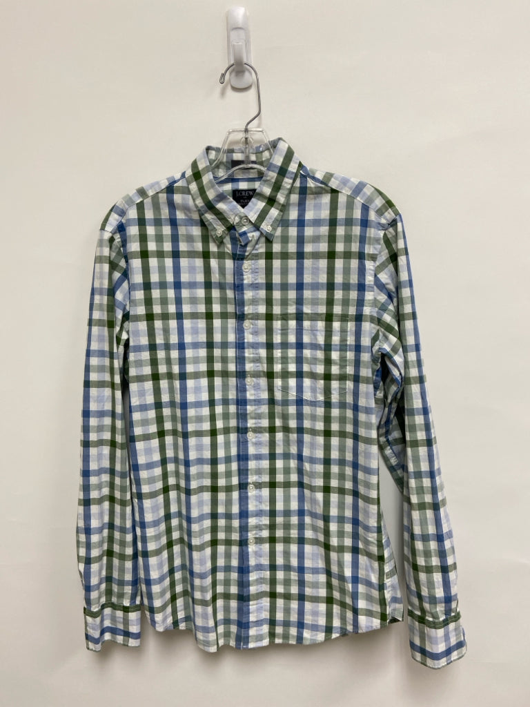 J Crew Size S White Blue/Green Plaid Men&