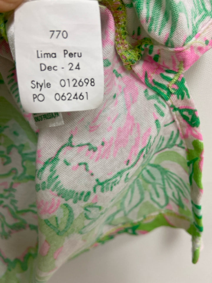 LILLY PULITZER Size L Green/White Pink Floral V Neck Ladies Top