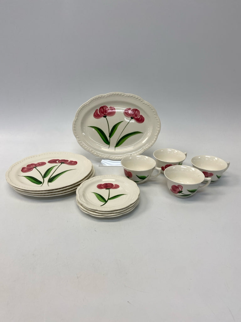 White Pink/Green Flowers China Dishes