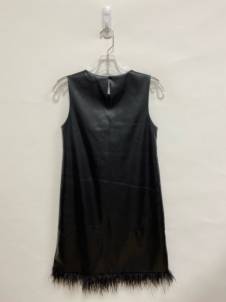 For Cynthia Brand Size XS Black Feathers Sleeveless Faux Leather Ladies Dress