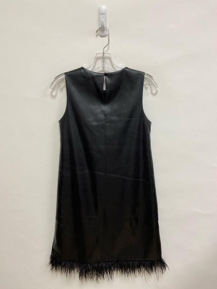 For Cynthia Brand Size XS Black Feathers Sleeveless Faux Leather Ladies Dress