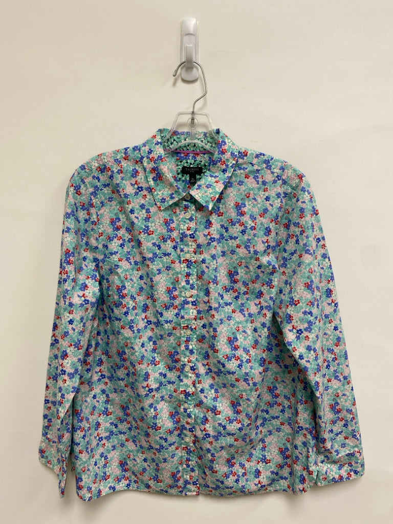 Talbots Size LP Mint Green Blue/Red Floral Button Up Petite Top