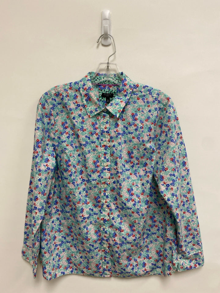 Talbots Size LP Mint Green Blue/Red Floral Button Up Petite Top
