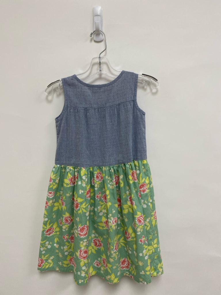 Mustard Pie SIZE 6 Blue Seafoam/Yellow Flowers Sleeveless Chambray Girl&