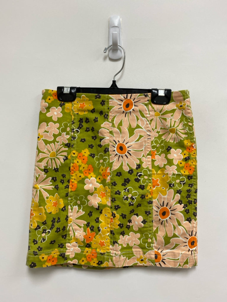 Free People Size 0 Green/Yellow Peach Flowers Ladies Skirt