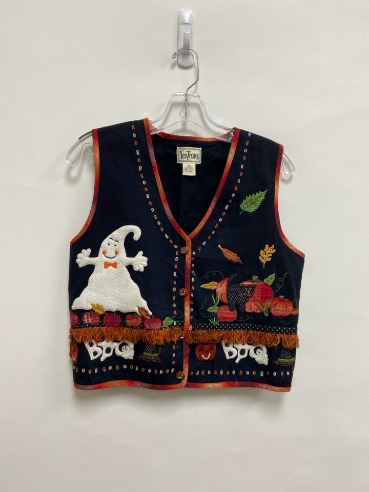Size SP Black White/Orange Halloween Button Down Petite Vest