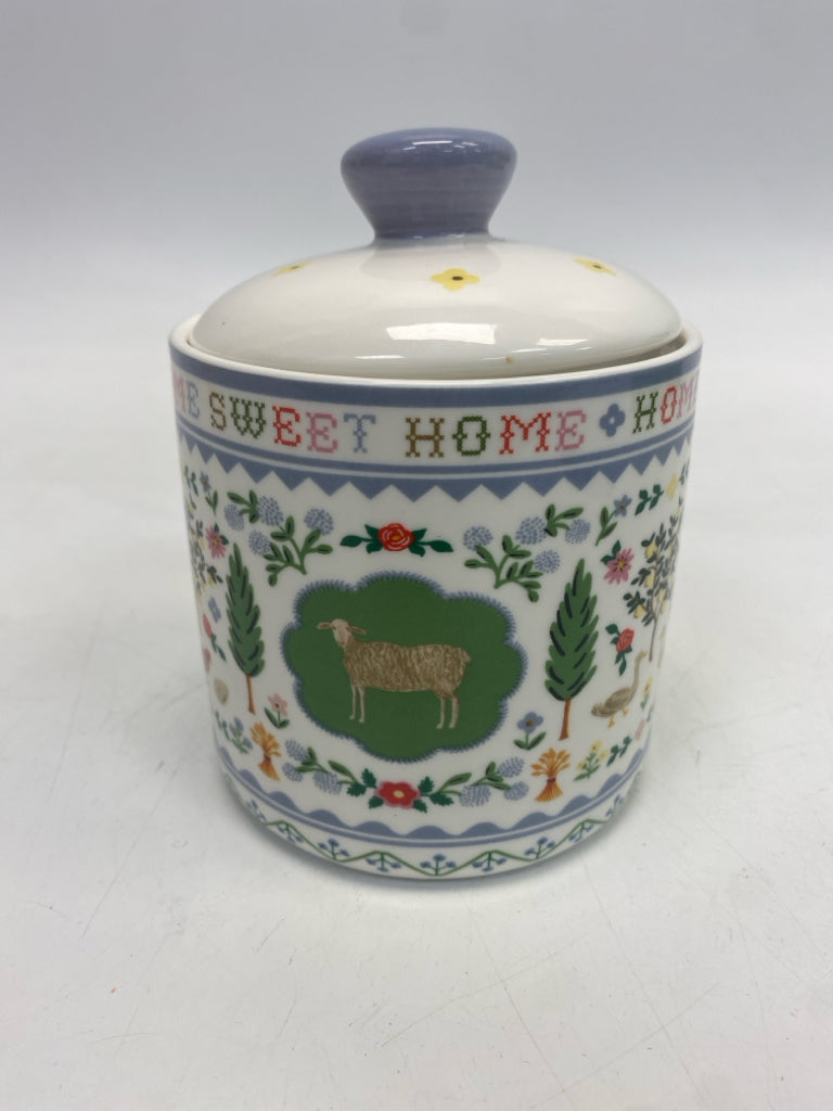Rifle Paper Co. White Blue/Multi Farm Animals Ceramic Jar