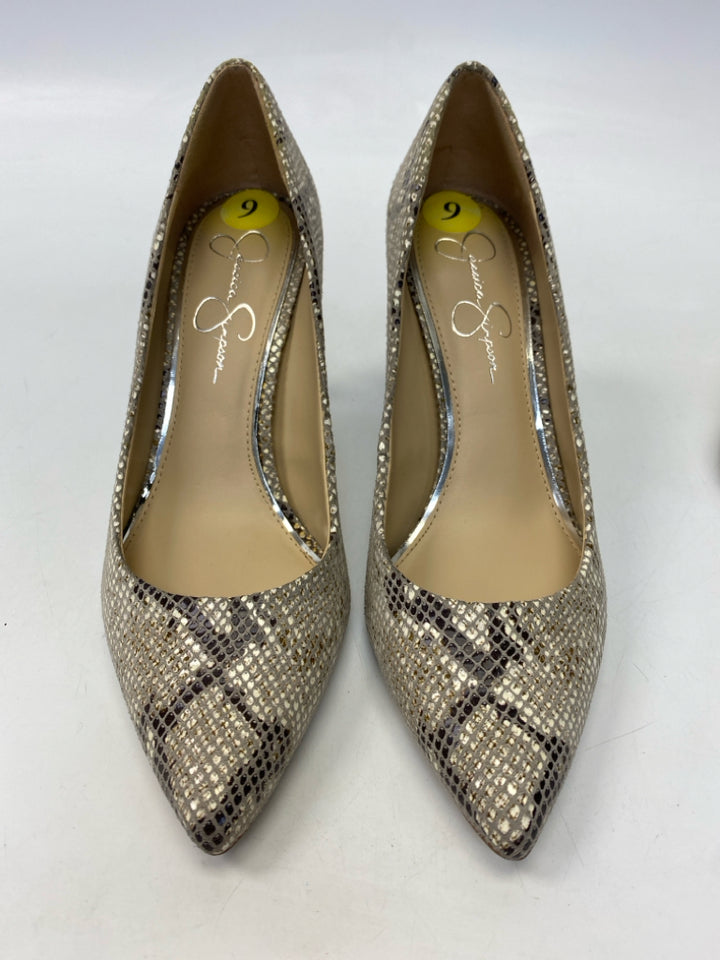 Jessica Simpson  Size 9 Brown Cream Snakeprint Heels