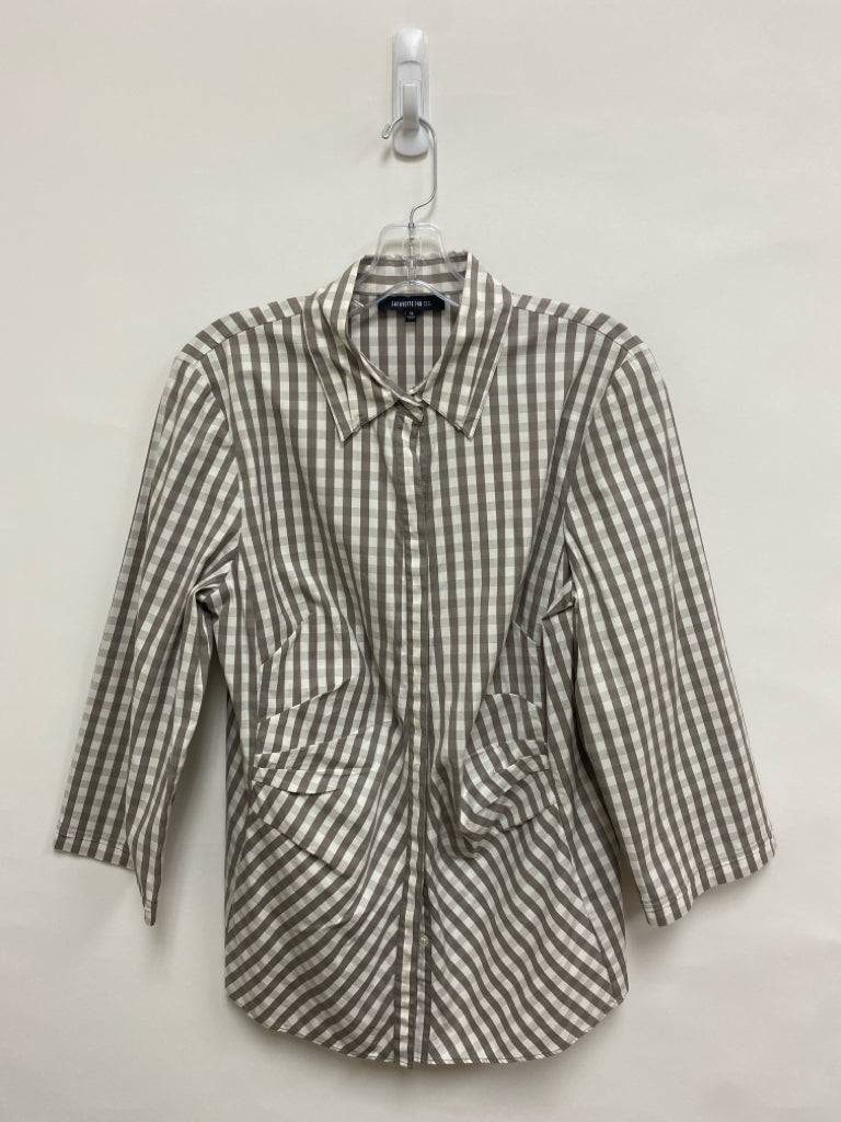 LAFAYETTE 148 Size 12 White Taupe Checkered Button Up Ladies Top
