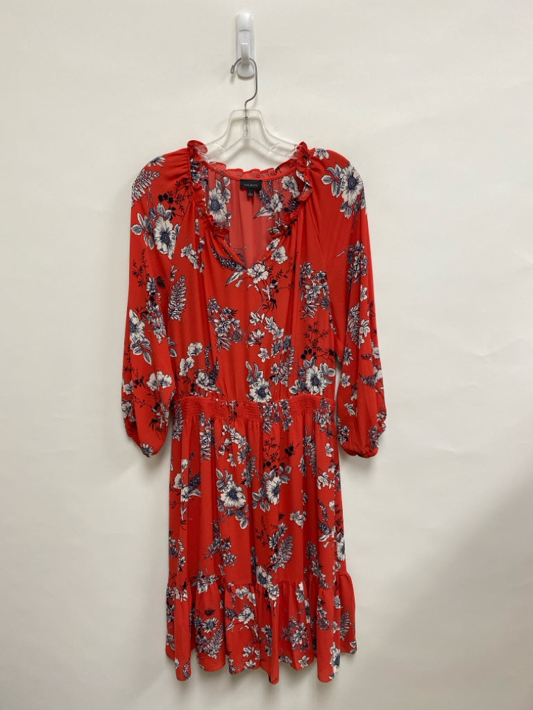Talbots Size L Dark Coral White/Navy Flowers Long Sleeve Ladies Dress