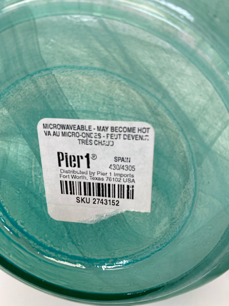 Pier 1 Green White Swirl Glass Decorative Bowl
