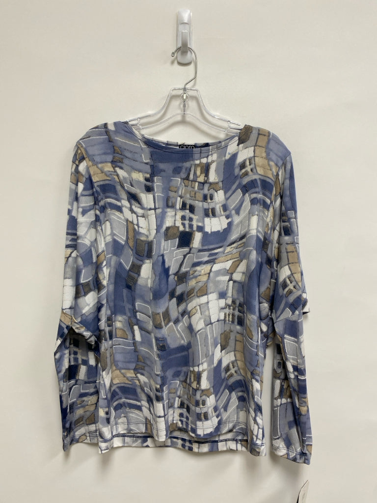 NWT Clara Sun Woo Size S Pale Blue Taupe Abstract Ladies Top