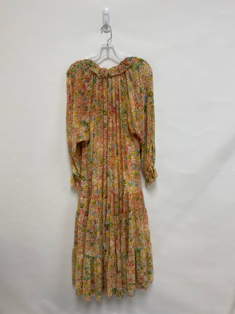 Free People Size M Pink/Yellow White/Green Floral Maxi Sheer Ladies Dress