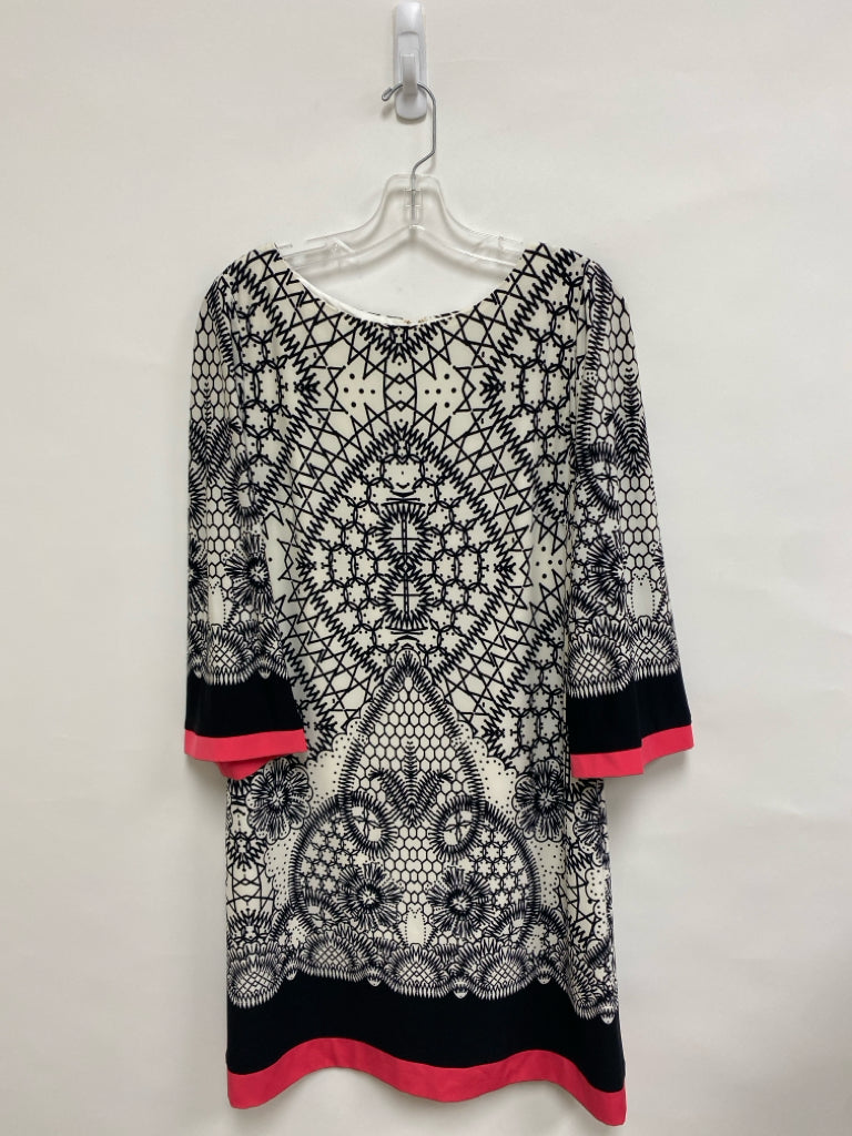 Eliza J Size 12 Black/White Fuchsia Geometric Bell Sleeves Ladies Dress