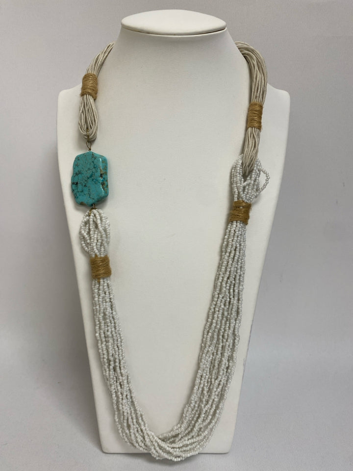 Turquoise Tan/Cream Beaded Necklace