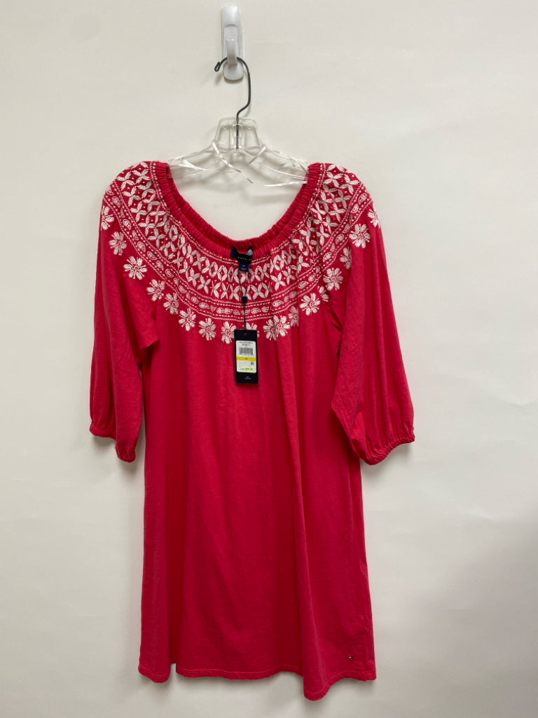 NWT Tommy Hilfiger Size M Hot Pink White Embroidered 3/4 Sleeve Ladies Dress