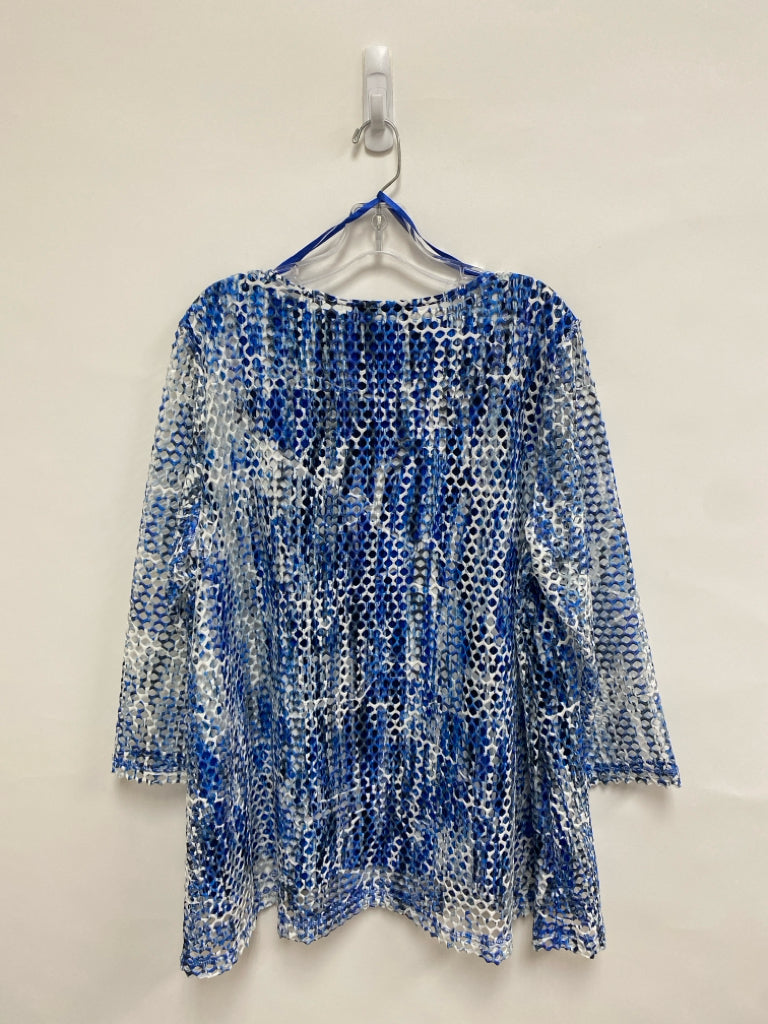 Ali Miles  SIZE  1X White Navy/Blue Mesh 3/4 Sleeve Plus Size Top