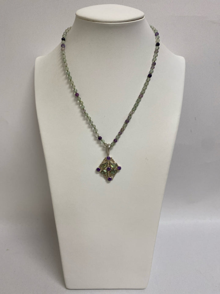 Purple Green Jeweled Necklace