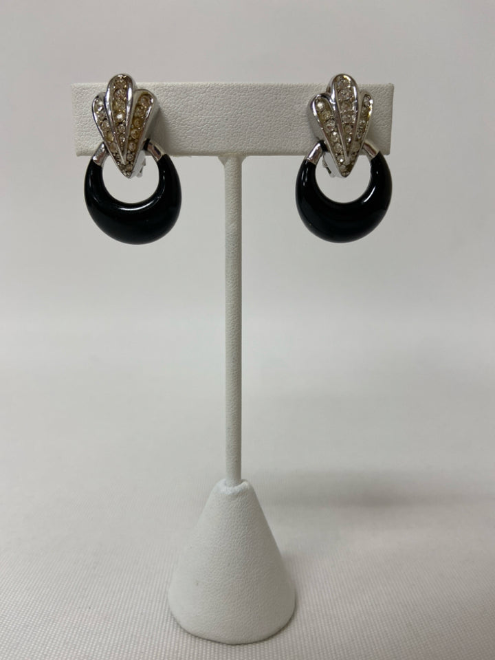 Christian Dior Black Silver Color Jeweled Earrings