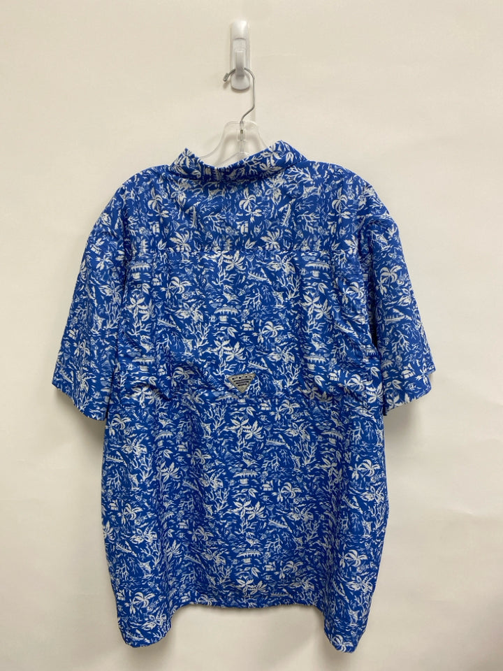 Columbia Size XXL Blue White Fish Button Up Men&