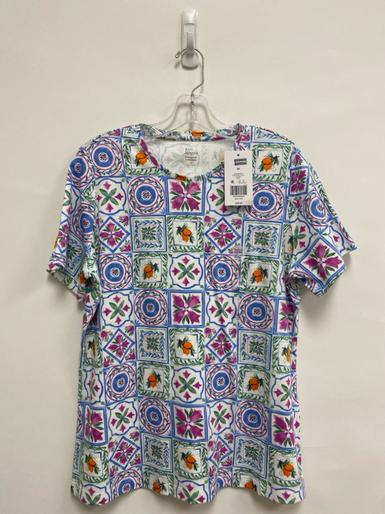 NWT Kim Rogers Size M White Blue/Green Floral Ladies Top