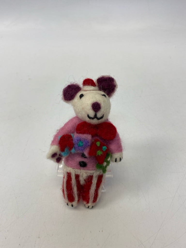 White Pink Wool Ornaments