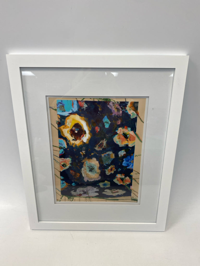 Navy Multi Color Flowers Framed Art