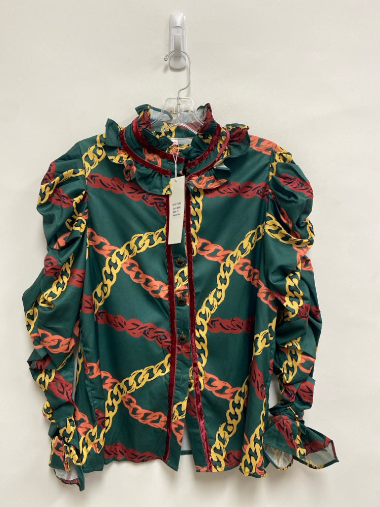 NWT Size S Green Red/Yellow Chainlink Print Ladies Top