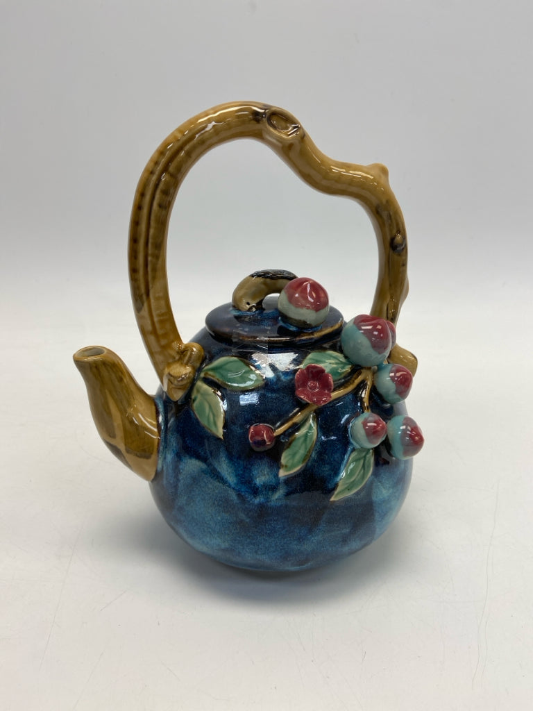 Navy Brown/Multi Berries Ceramic Tea Pot