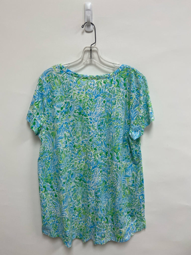 LILLY PULITZER Size XL White Green/Blue Floral Ladies Top