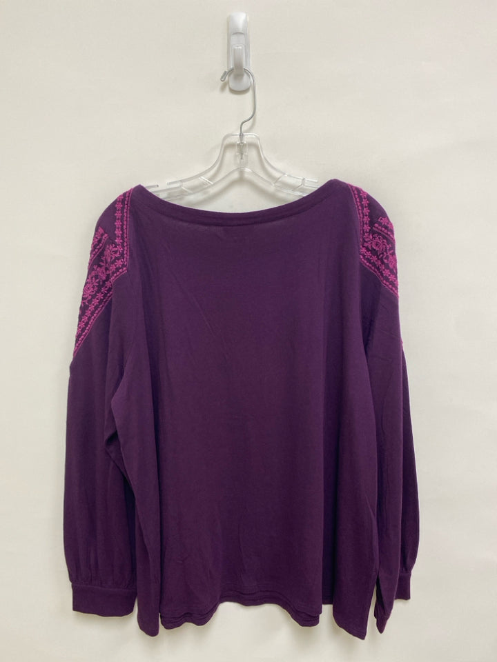 NWT J Jill Size L Plum Magenta Embroidered Long Sleeve Ladies Top