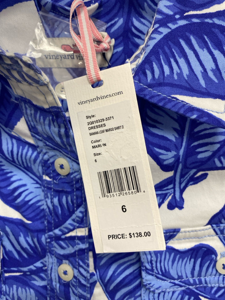 NWT Vineyard Vines Size 6 Blue White Leaves Sleeveless Ladies Dress