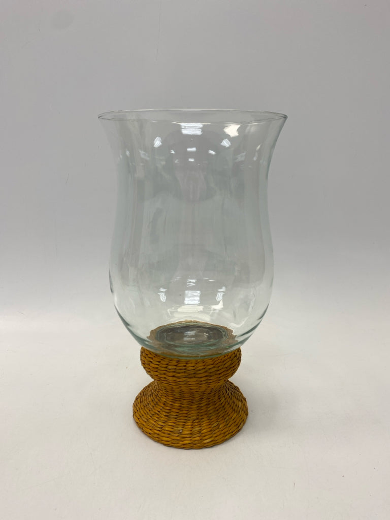 Green Natural Basketweave Glass Candleholder(s)
