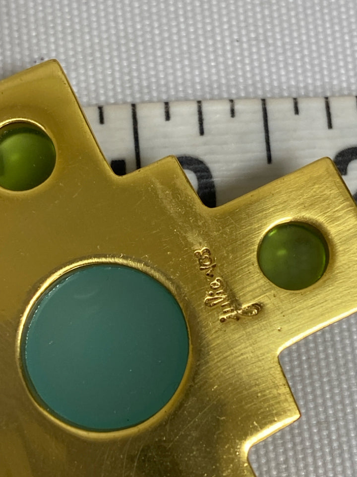 Julie Vos Gold Color Blue/Green Cross Necklace