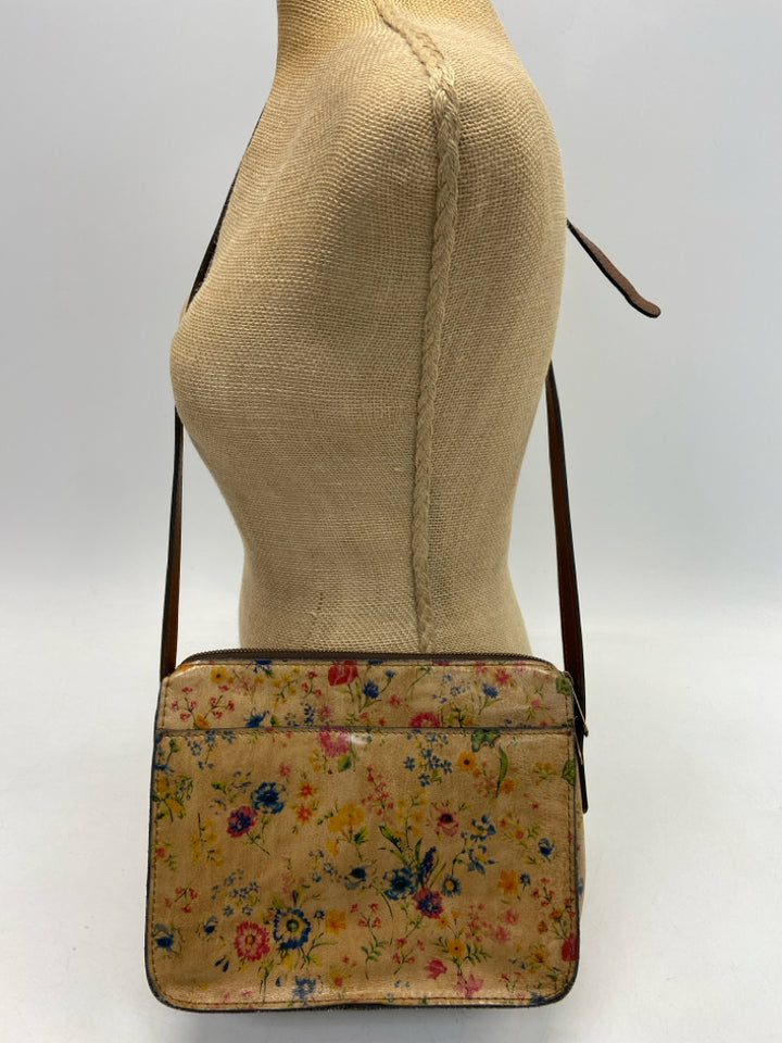 Patricia Nash Brown Multi-Color Flower(s) Crossbody