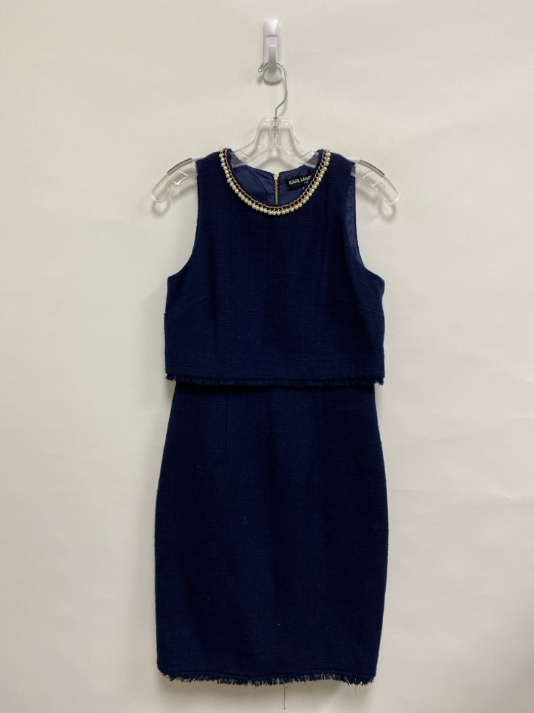 Karl Lagerfeld Size 2 Navy Pearls Sleeveless Ladies Dress