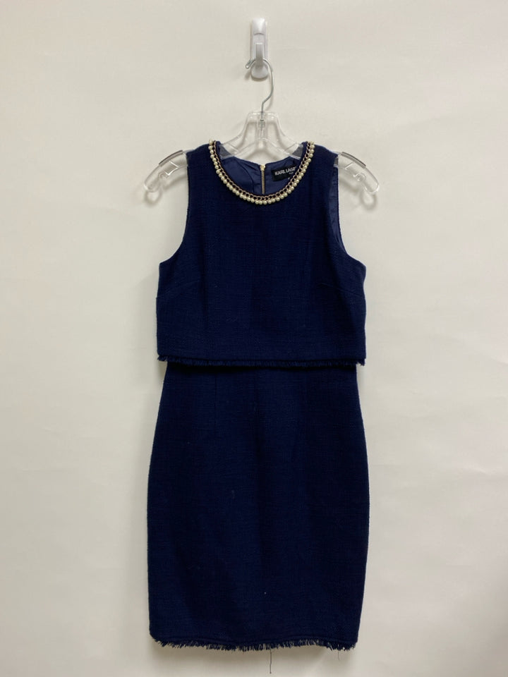 Karl Lagerfeld Size 2 Navy Pearls Sleeveless Ladies Dress