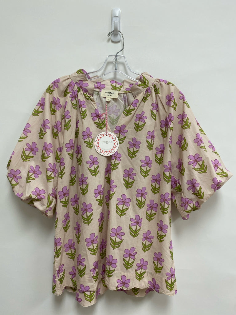 NWT Umgee Size M Peach Lavender/Green Flowers Puff Sleeve Ladies Top