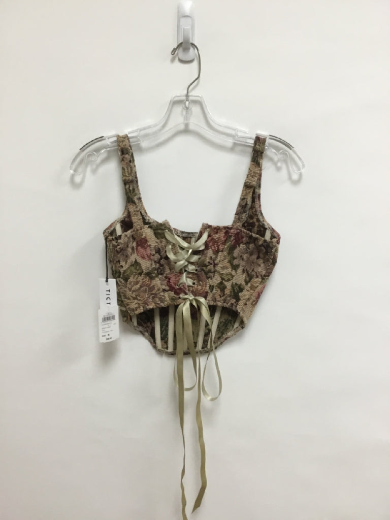 NWT WINDSOR Size S Tan Brown/Green Flowers Cropped Ladies Top