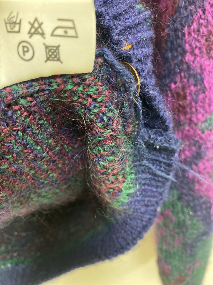 Size L Navy/Green Purple Floral Cardigan Mohair Ladies Sweater