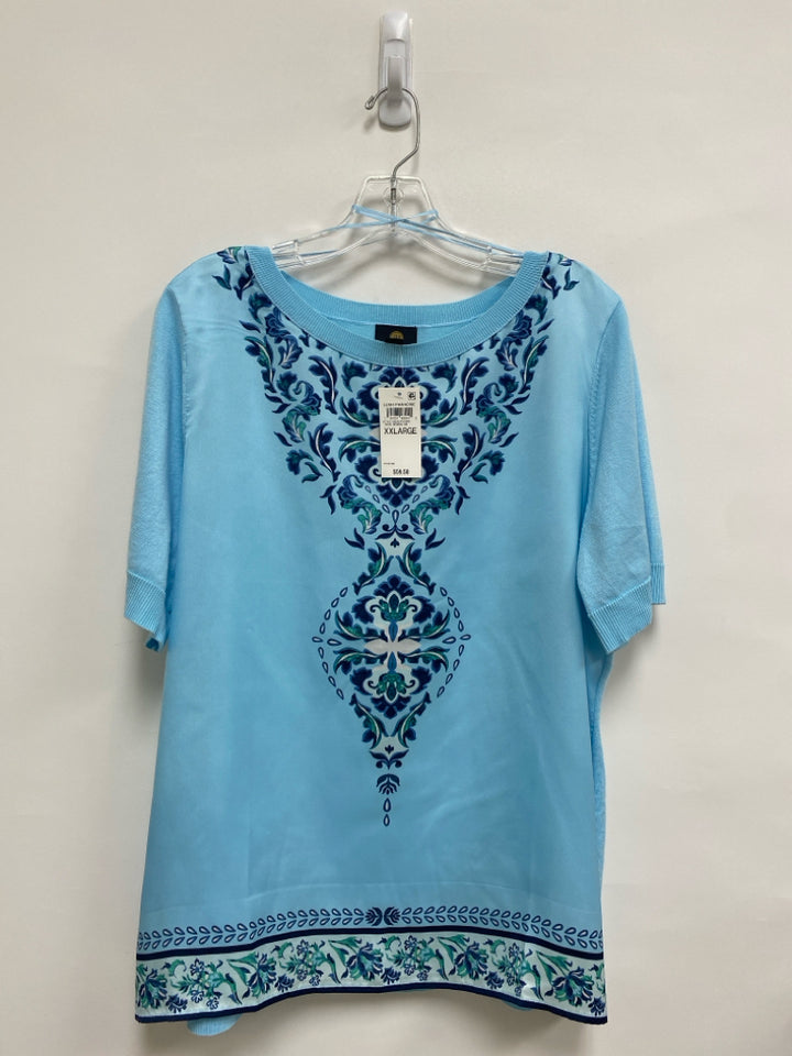 NWT JM Collection  SIZE  XXL Light Blue Print Plus Size Top