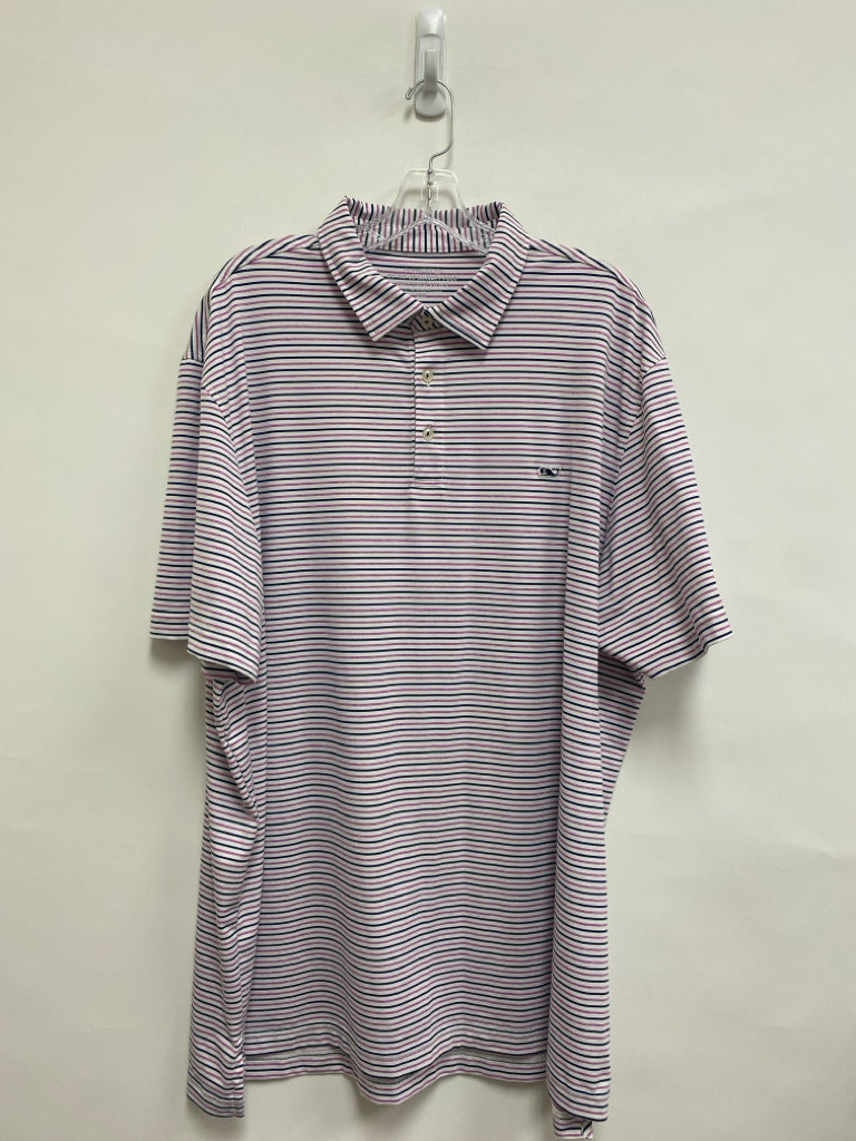 Vineyard Vines Size 2X White/Navy Pink Striped Polo Men&