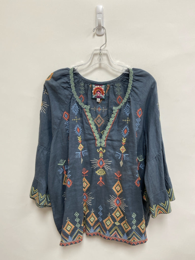 JOHNNY WAS Size L Slate Blue Embroidered Ladies Top