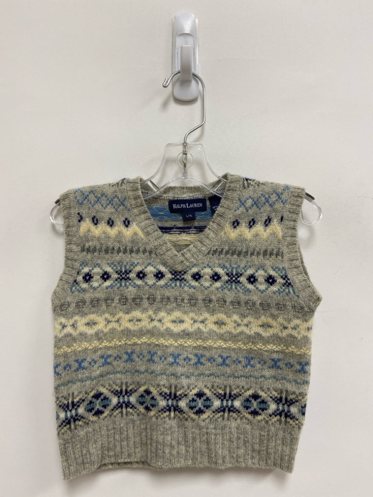 Ralph Lauren SIZE L Gray/Crm Blue V Neck Boy&