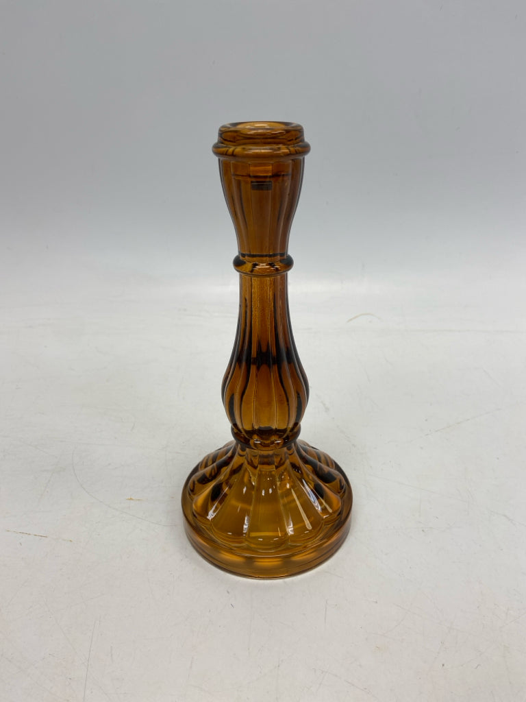Amber Ribbed Glass Candleholder(s)