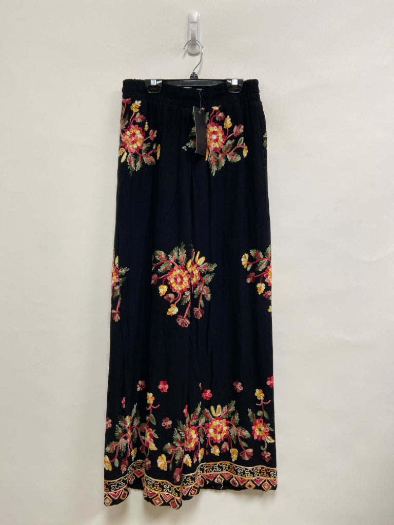 NWT Size M Black Multi Color Flowers Embroidered Ladies Pants