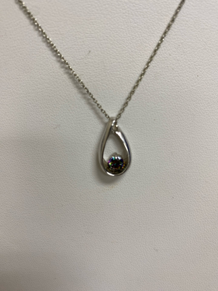 Silver Purple Teardrop Necklace